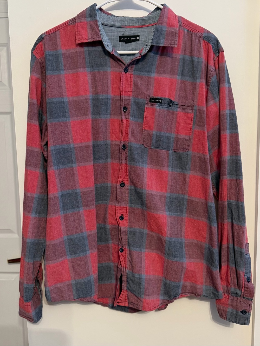 Red & Gray Plaid Flannel Mens Button-Up Shirt